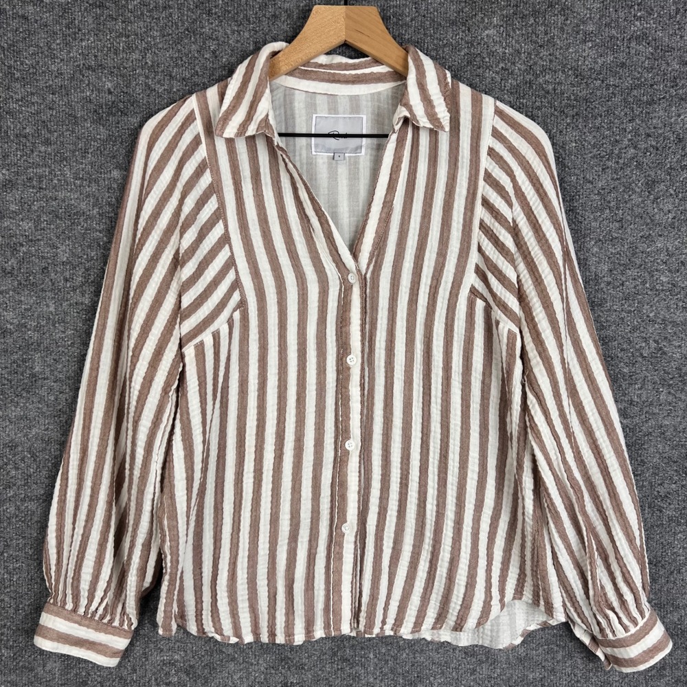 Rails Top Womens Small Brown Excellent Striped Organic Cotton Button Down